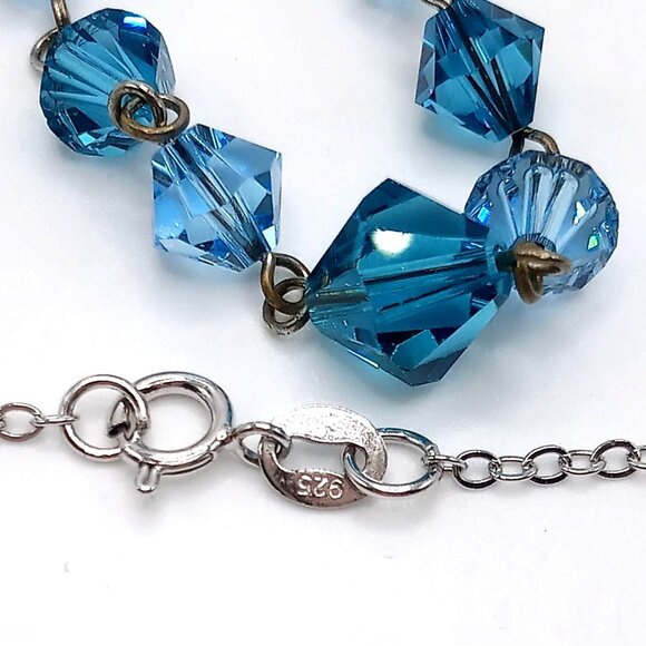 Women's 925 Sterling Silver Chain Necklace Blue Acrylic Beads Accents 18" Length - Picture 5 of 9